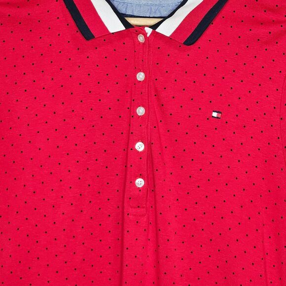 Tommy Hilfiger Red Polka Dot Polo Shirt Dress Preppy Patriotic Size Large - Picture 2 of 5